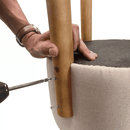 Kit 2 Puff Banqueta Linho Quarto Sala Pés De Madeira